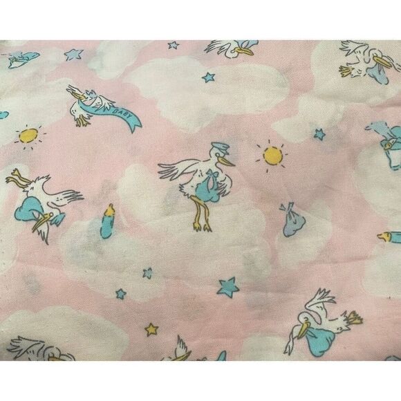 Fabric Baby Storks Pastels Pink beth ann bruske 2 Yards David Textiles Clouds - Picture 1 of 7